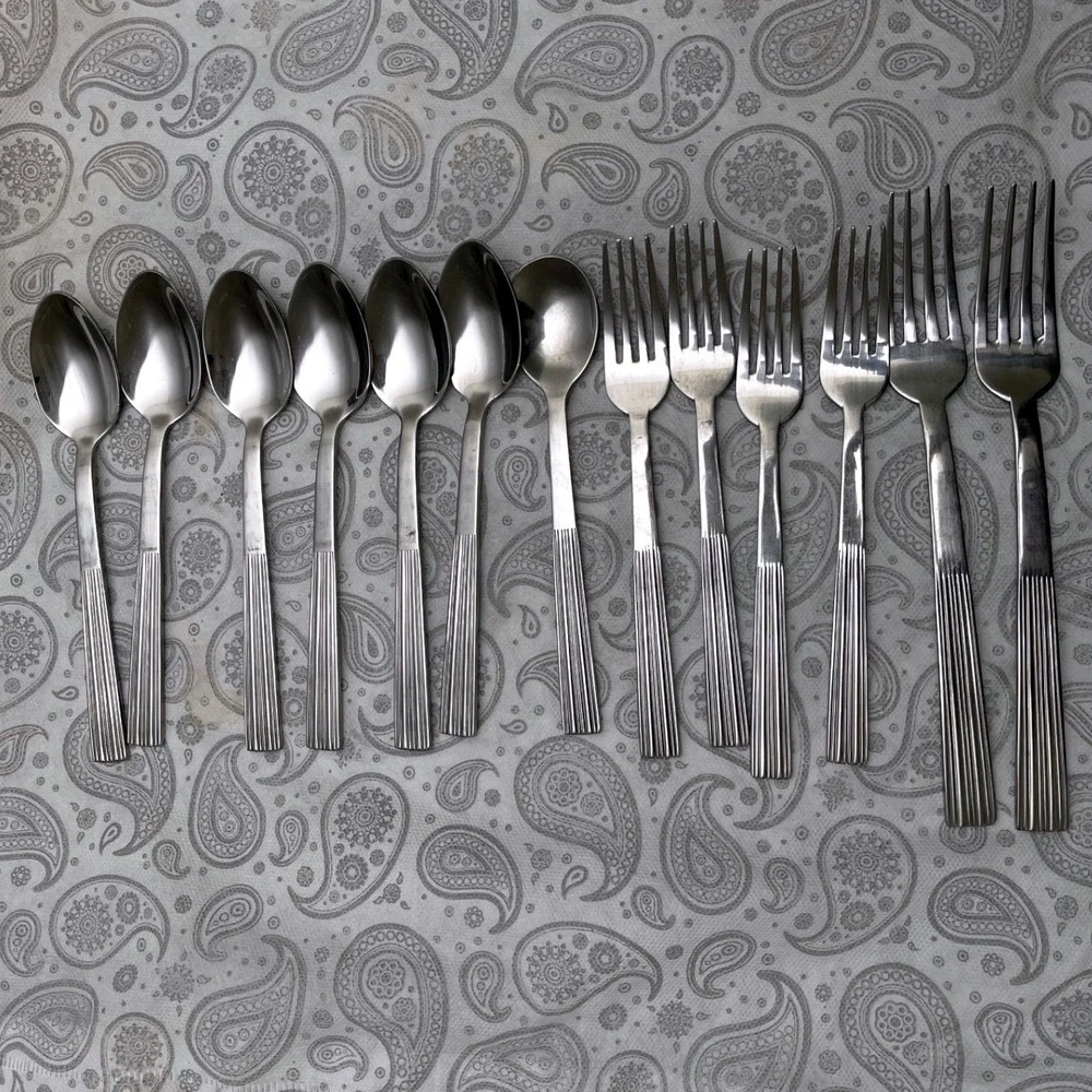 Cambridge Stainless Flatware Set 13pc Ribbed Pleated Handle Spoons and Forks